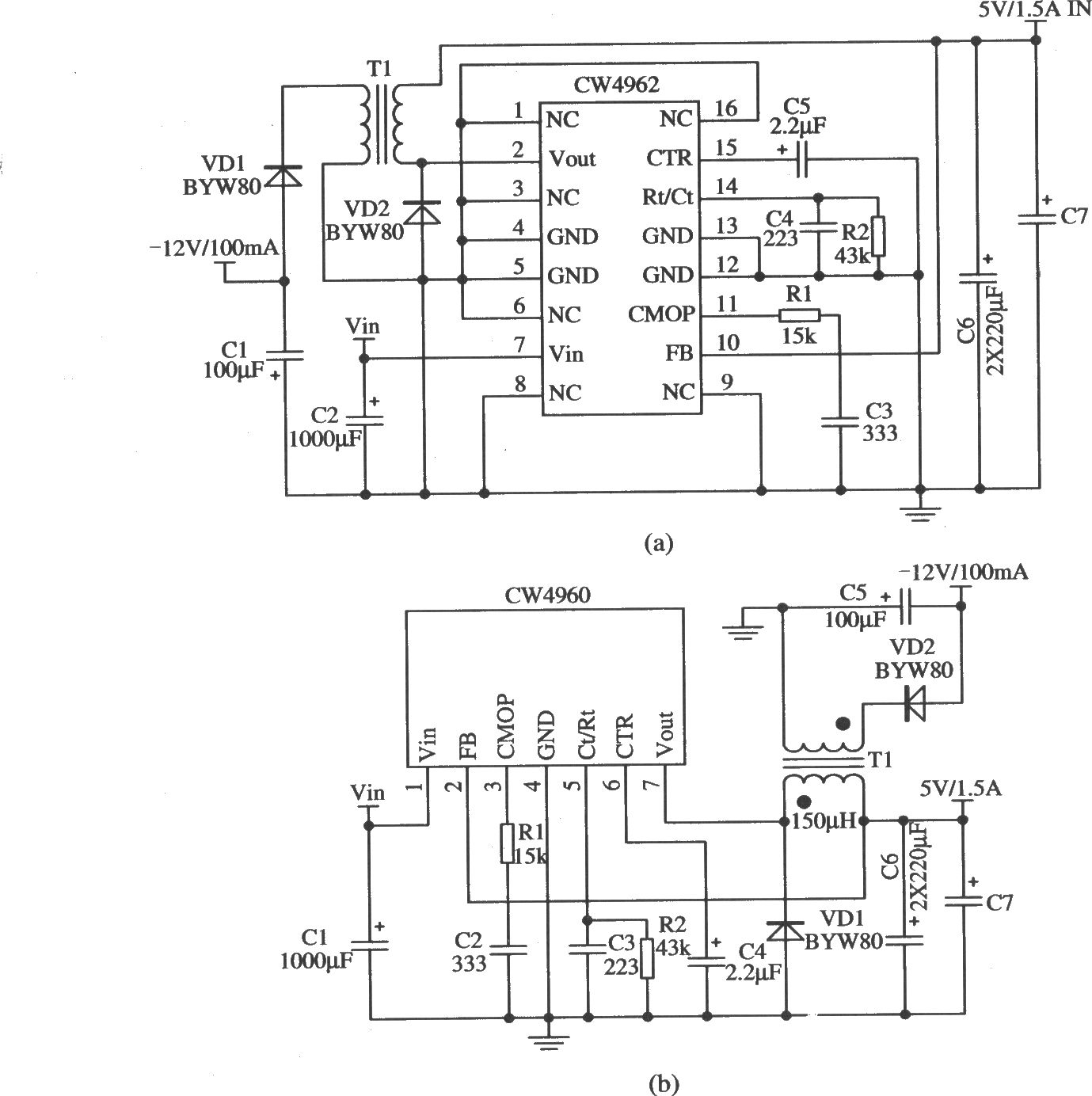 CW4962/CW4960构成双电压输出的应用电路
