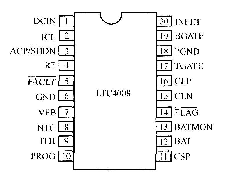 LTC4008的内部结构及外部元件连接图