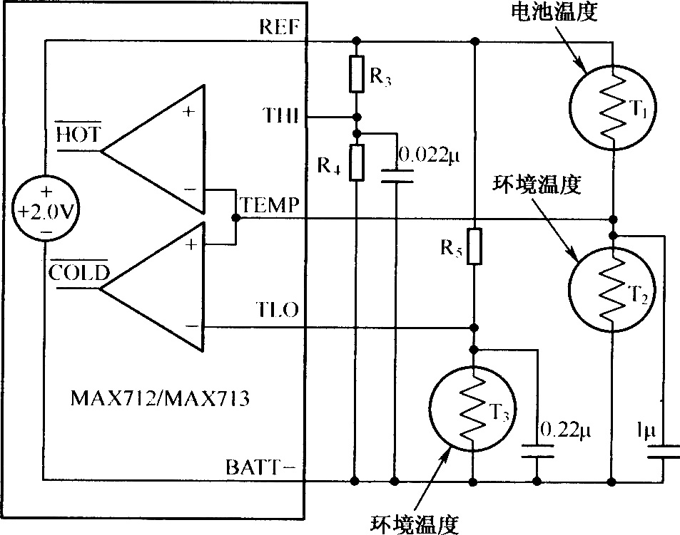 利用MAX712/MAX713的温度控制典型电路