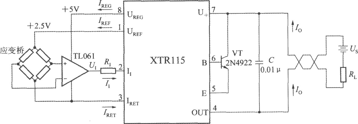 由精密电流变送器XTR115构成应变桥电