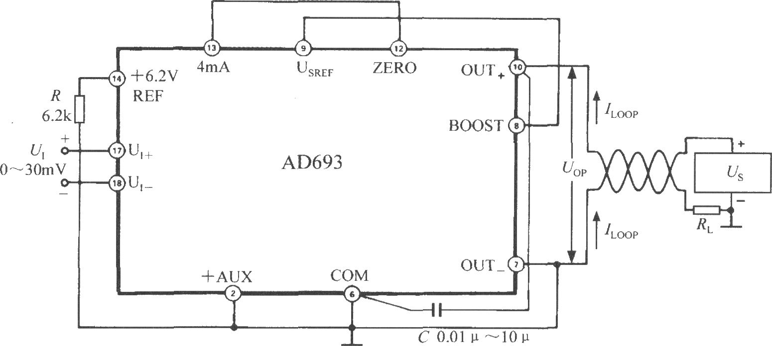 由多功能传感信号调理器AD693构成0～ 30mV单极性输