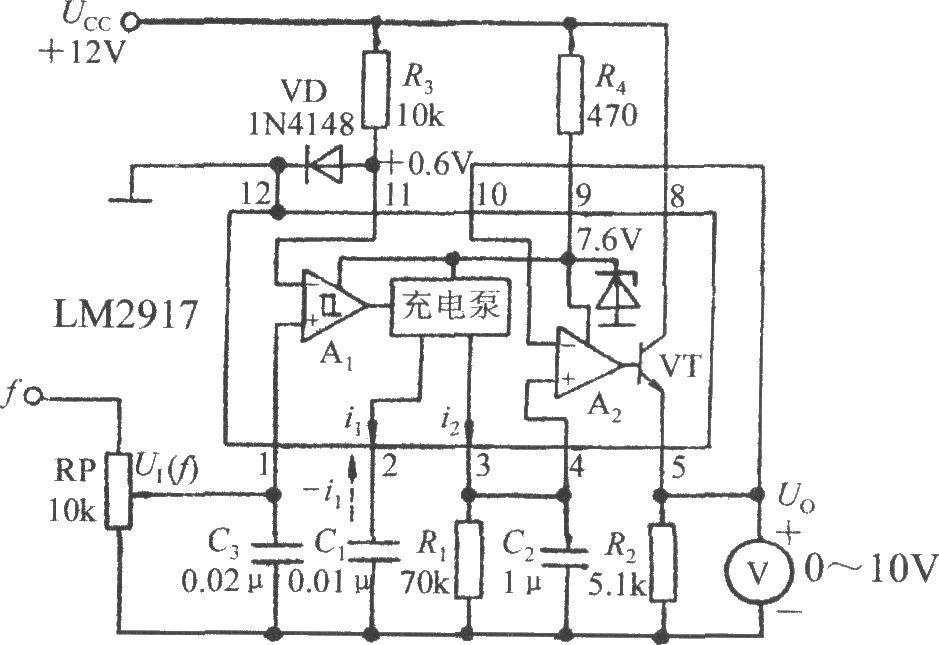 <b>由集成转速/电压转换器LM2917构成的频率／电压转</b>