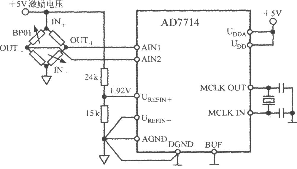 由5通道低功耗可编程传感器信号处理器AD7714构成压力测量系统电