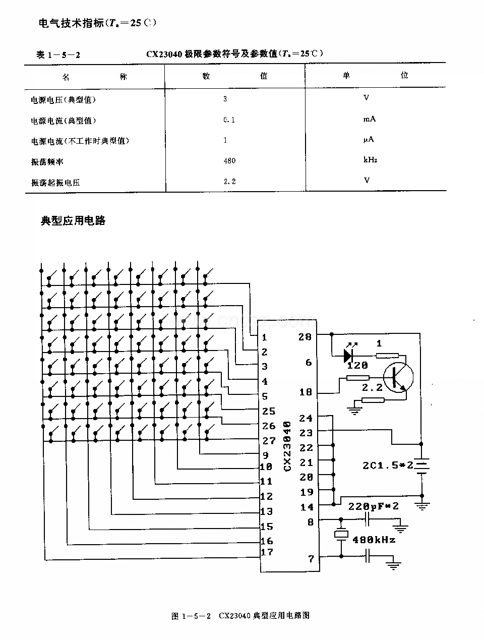 CX23040(电视机和录像机)红外线遥控发射电路