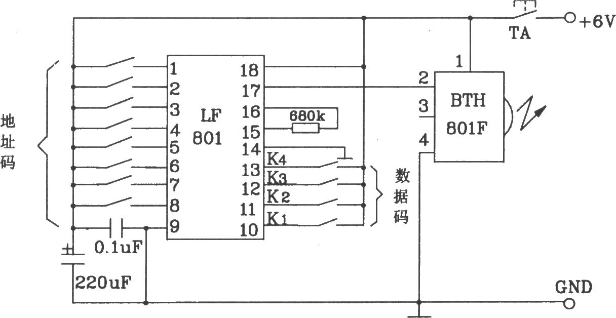 BTH-801F/BTH-801J红外遥控发射、接收模块应用电路图