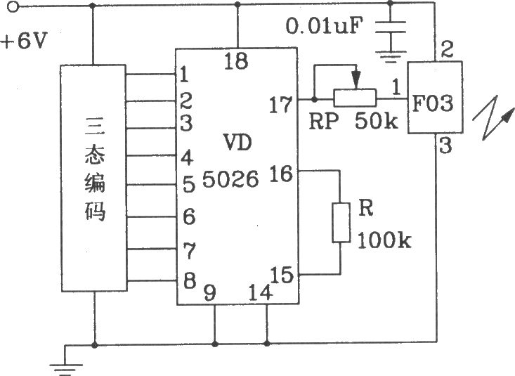 由F03/J02B构成的遥控编码发射、解码接收电路图