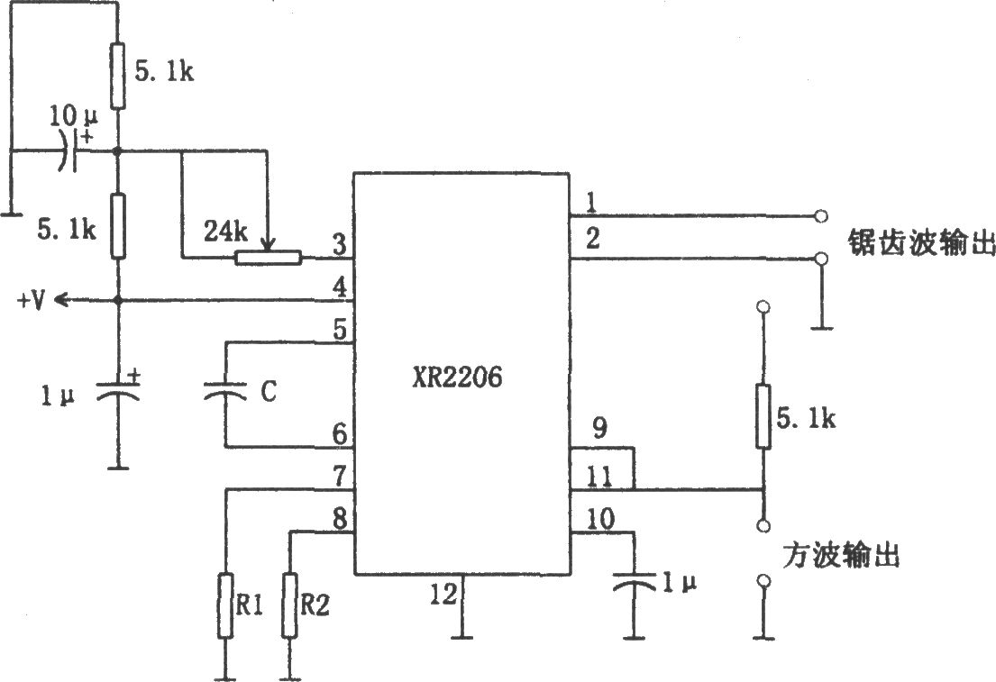 XR2206构成的方波和锯齿波振荡器