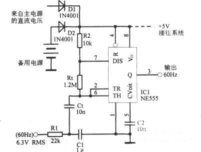 555定时器构成60Hz时钟振荡信号电路