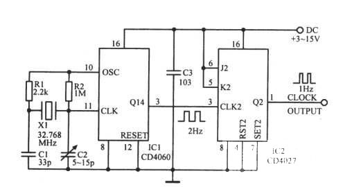 1Hz时钟信号振荡器
