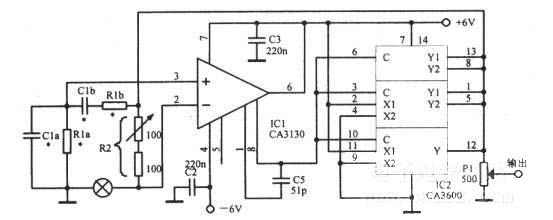 采用运放CA3130具有容性调节的文氏电桥振荡器