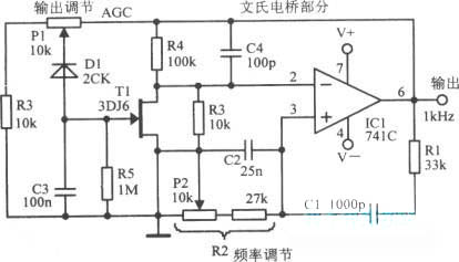 FET变阻式文氏桥振荡器