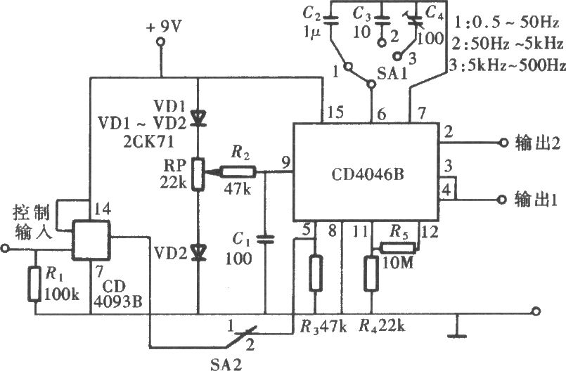 用CD4046组成的宽带方波信号发生器