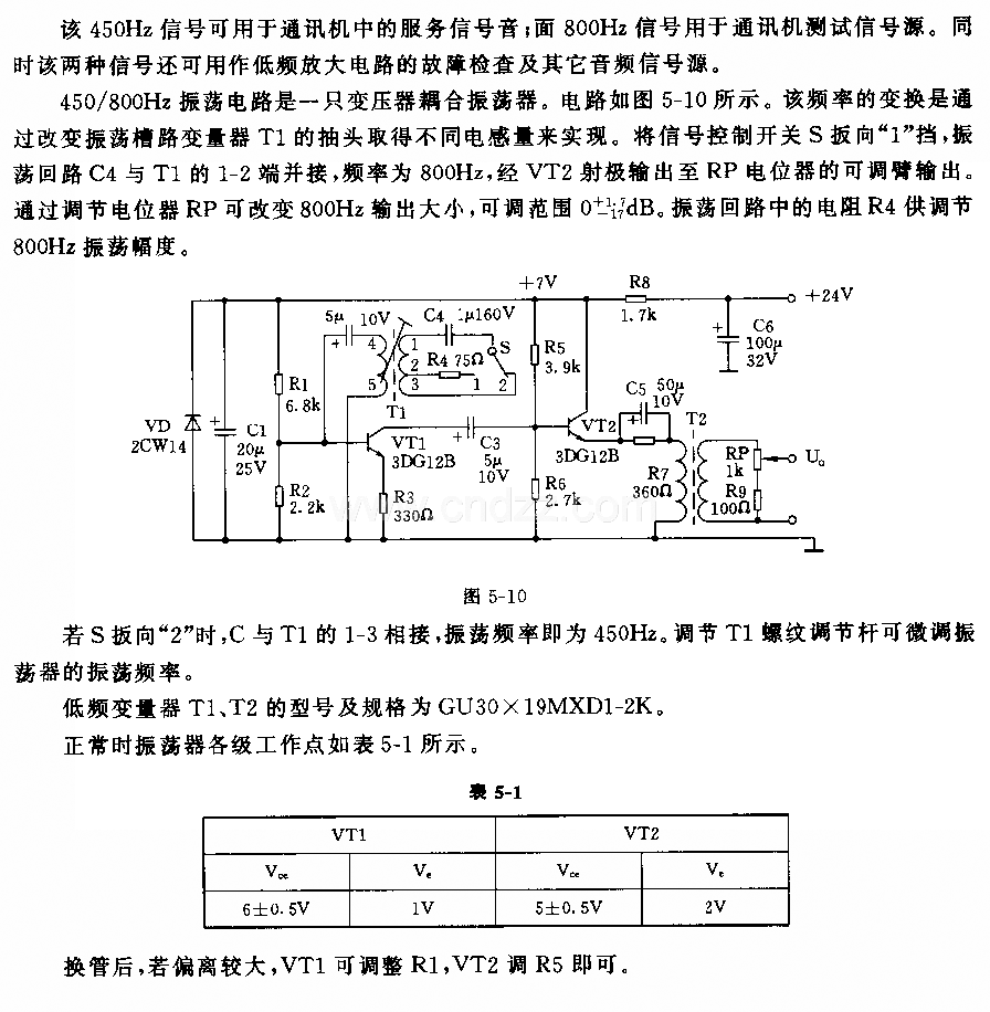 450／800Hz信号发生器电路