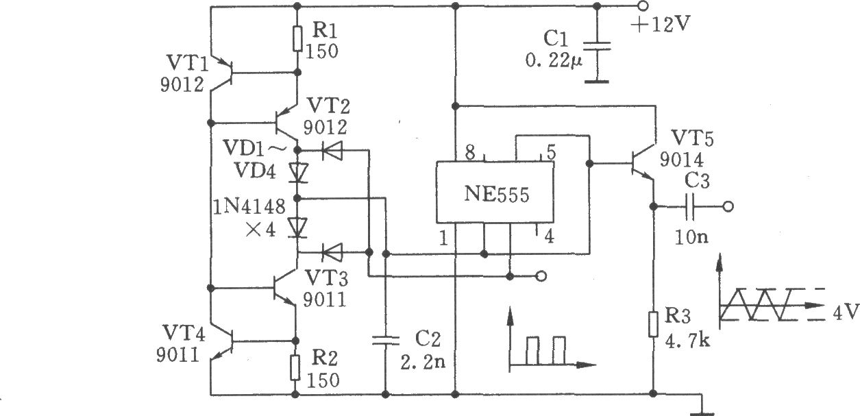 用NE555装制的三角波、方波发生器