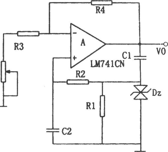 LM741CN构成的RC正弦波振荡器