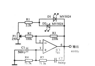 使用发光二极管和运算放大器的400Hz正弦波电路