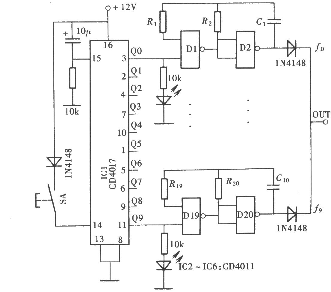 十挡频率信号发生器(CD4011、CD4017)