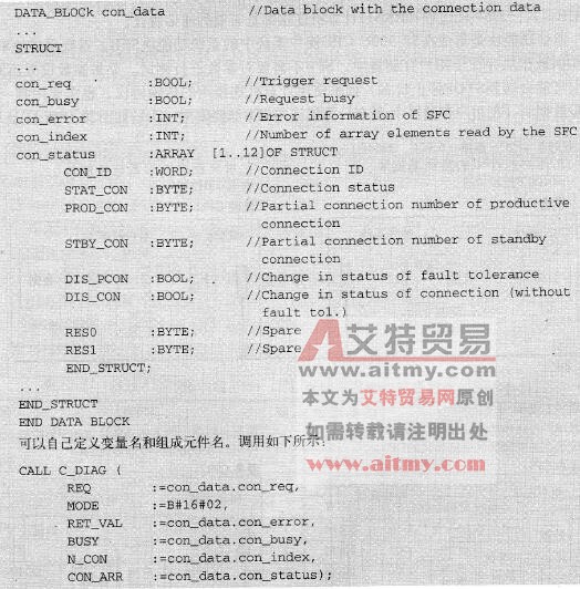 PLC的SFC 87 C_DIAG决定连接状态