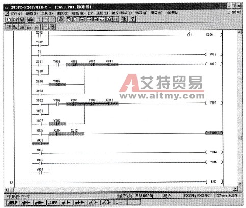 冷却泵工作时的梯形图状态