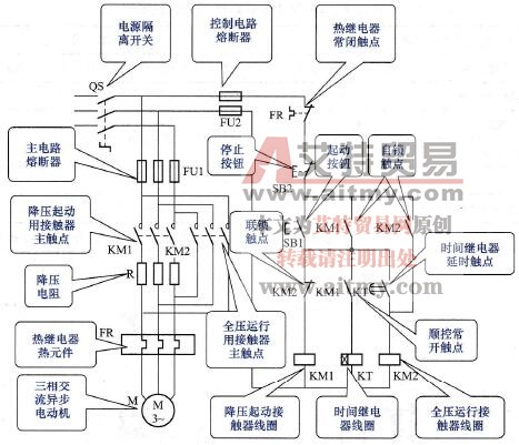 定子绕组串电阻降压起动控制线路