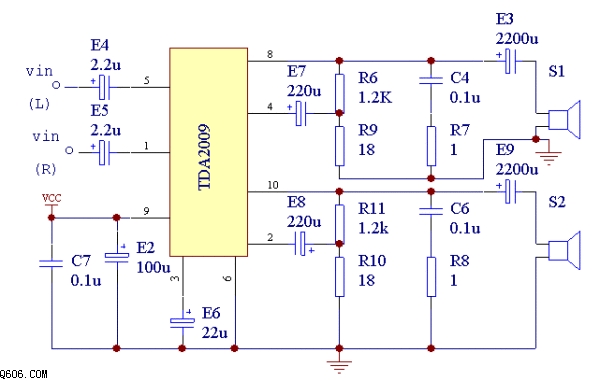 TDA2009单电源功放电路图