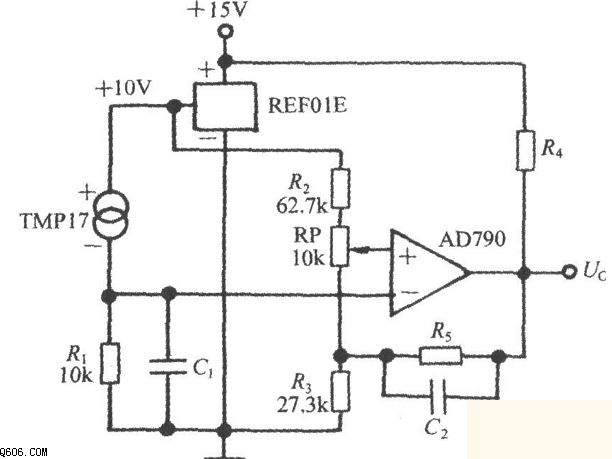 用REF01E制作的可调式恒温控制器电路图