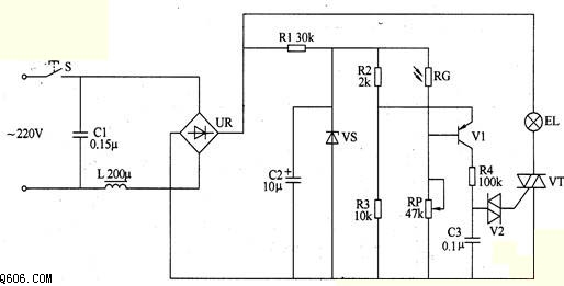 220V自动调光台灯电路图