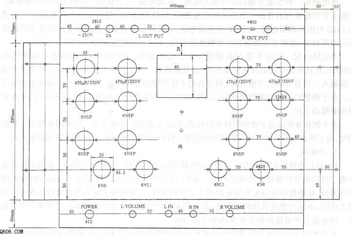 6N5P电子管OTL功放底座的元器件布局