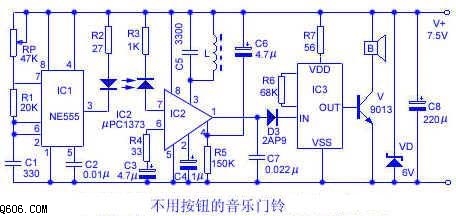 不用按钮的音乐门铃电路图