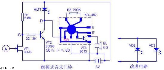 触摸式音乐门铃电路图