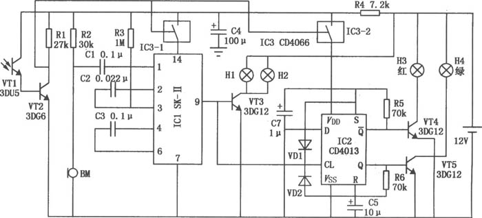 声光控制的电子路标电路图