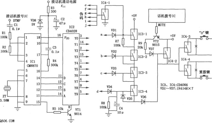 长途电话密码锁电路图