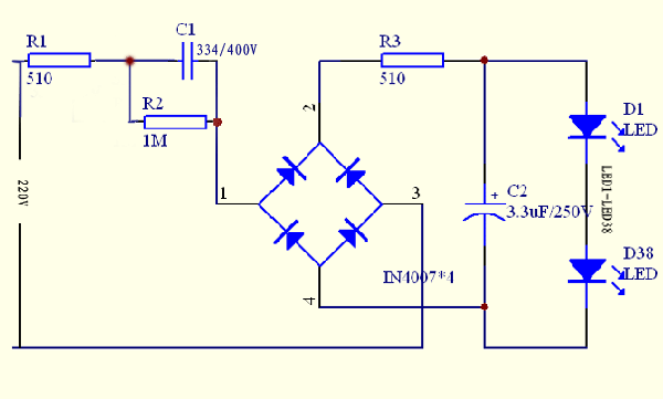 LED38粒高亮节能灯制作电路图