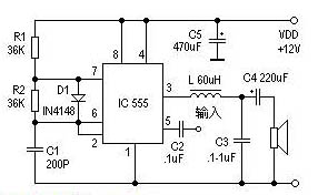 使用555做的数字功放电路图