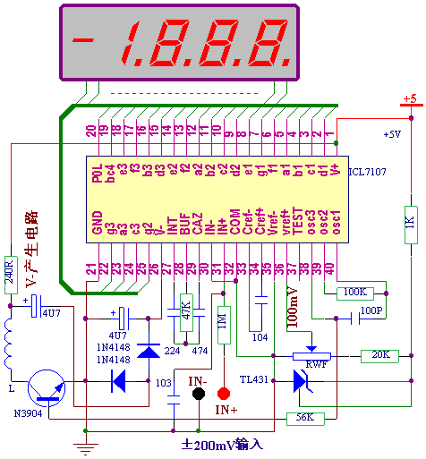 数字电压表头集成块ICL7107应用电路图