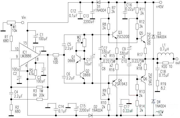 经典LM3886功放电路图