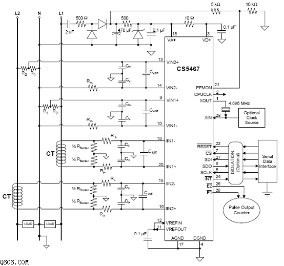 Cirrus Logic CS5467单相电子电表电路图