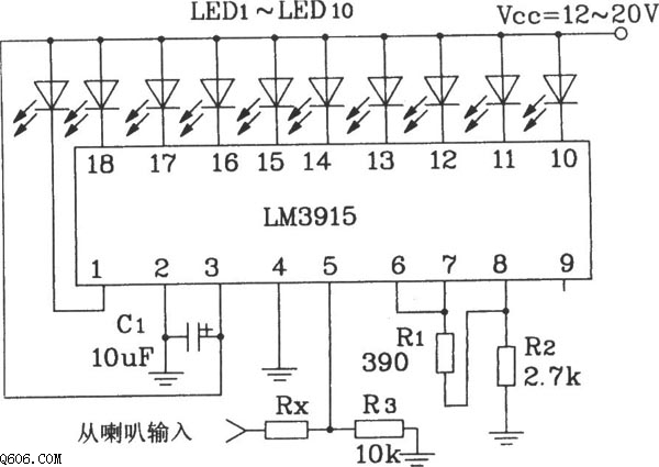 LM3915构成简单音频功率计电路图