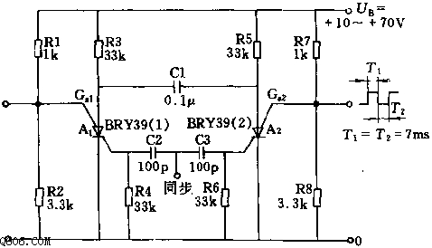 采用晶间管的多谐振荡器电路图
