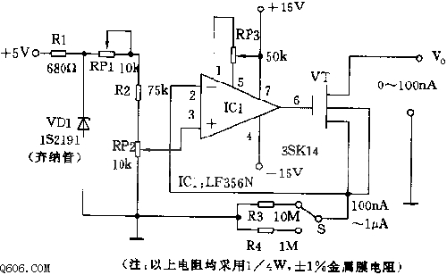 高精度纳安级电流发生器电路图