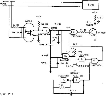 采用光电隔离器的电话状态监视器电路图
