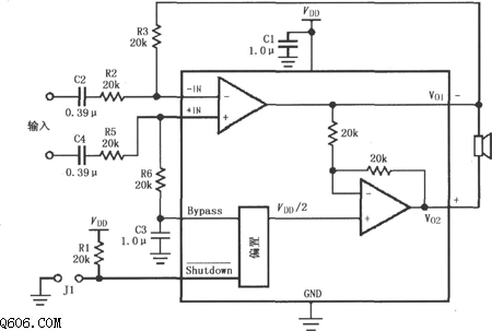 LM4902差分式输入音频放大器电路图