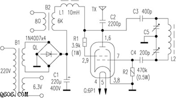 6p1制作的电子管短波发射机电路图