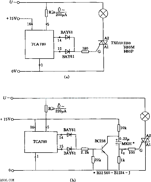 具有触发器TcA 780的双向晶闸管电路图
