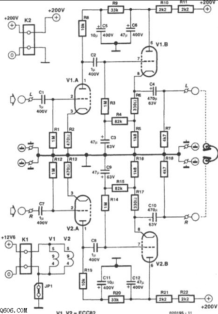 ECC822电子管耳机放大器电路图