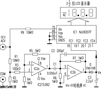 万用表AC/DC自动转换电路图