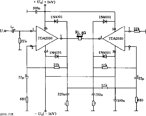 TDA230-25w桥式低频功率放大器电路图