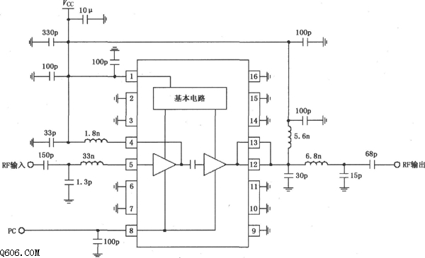 RF2104构成的420MHz中功率放大器原理电路图