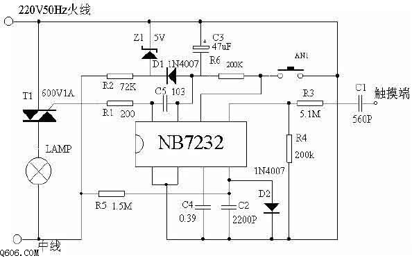NB7232无级触摸调光电路图