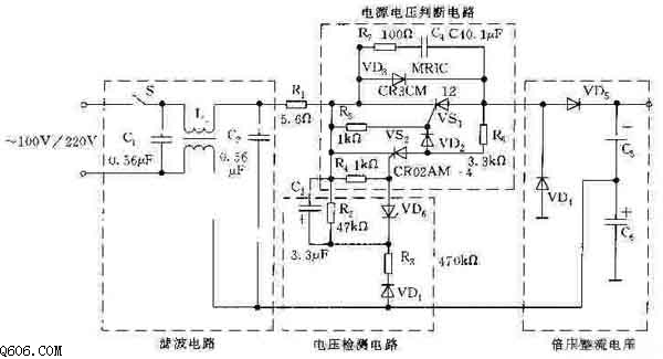 110V/220V交流电压自动切换电路图